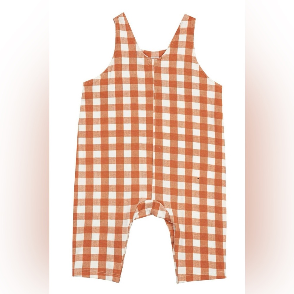 Tullabee  Orange Gingham Plaid Snap overall NWT , 3-6 Months
